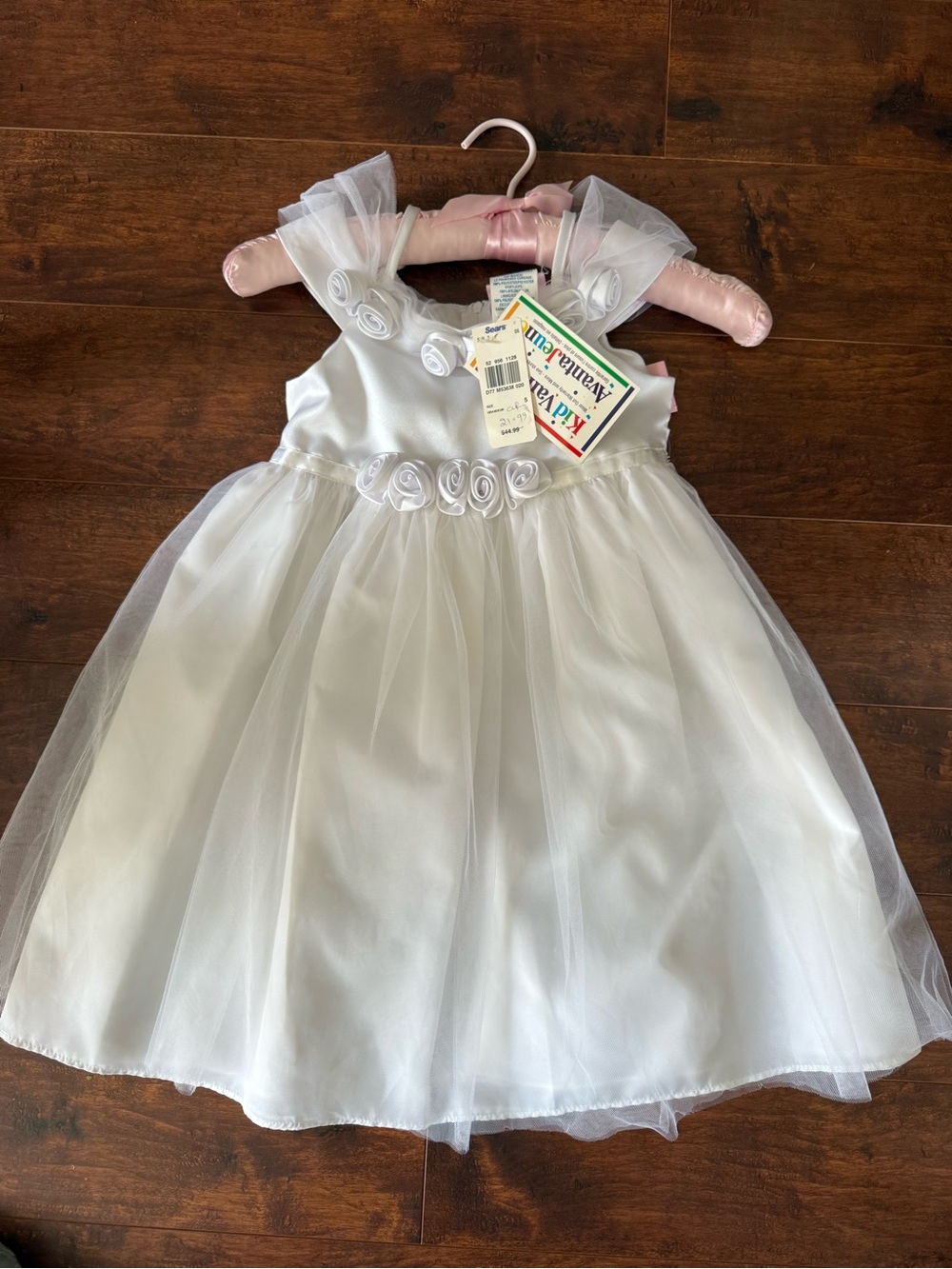 Kid's White Flower-Trim Tulle Dress-Vintage with tags